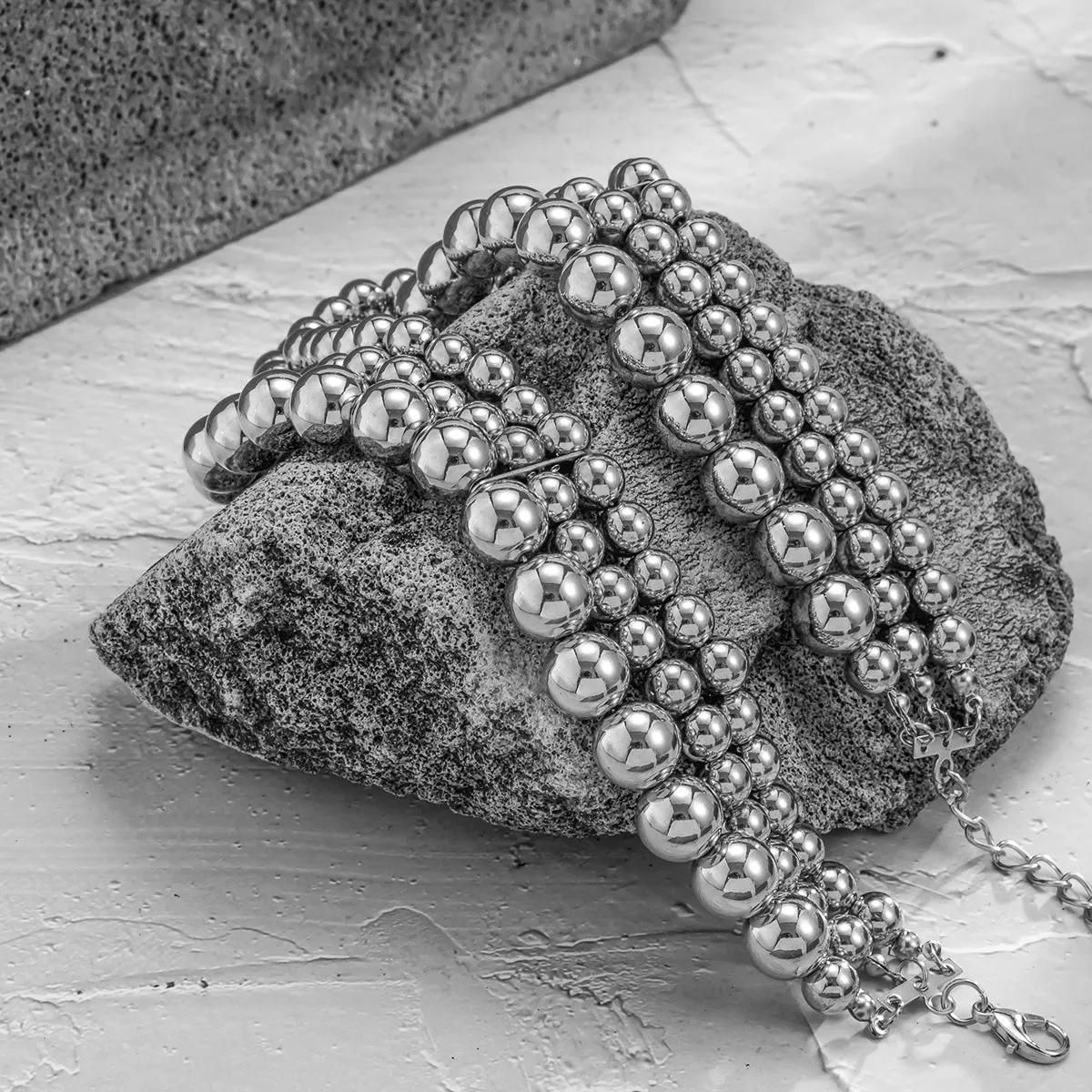 Silver-Plated Layered Beaded Choker