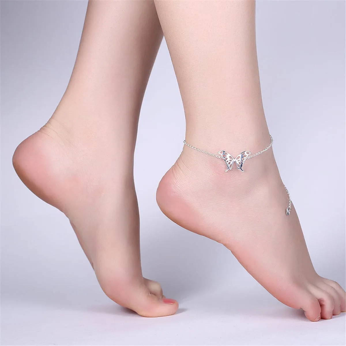 Silver-Plated Openwork Butterfly Anklet