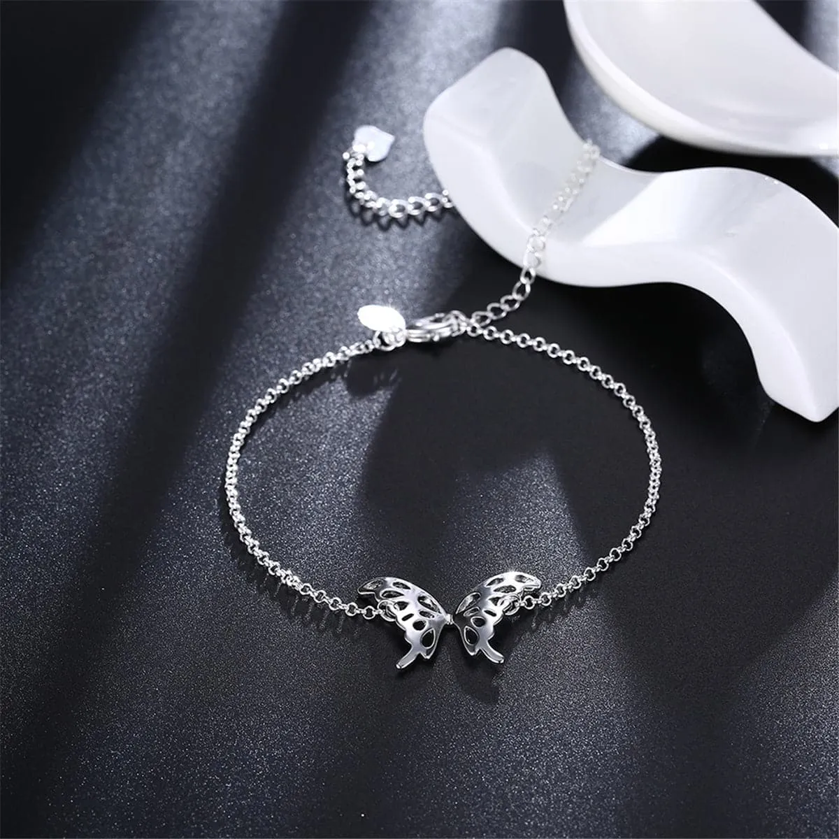 Silver-Plated Openwork Butterfly Anklet