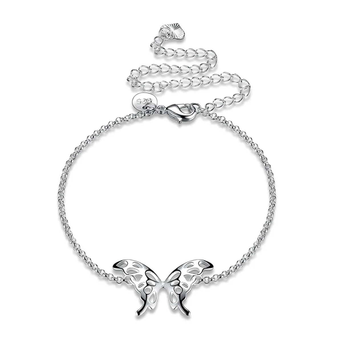 Silver-Plated Openwork Butterfly Anklet