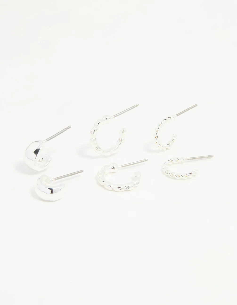 Silver Textured Huggie Earrings 3-Pack
