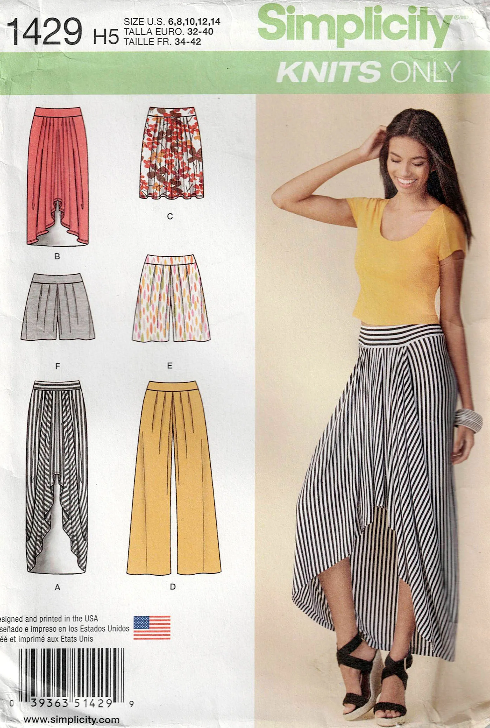 Simplicity 1429 Womens Stretch Pants Shorts & Skirts Out Of Print Sewing Pattern Size 6 - 14 UNCUT Factory Folded