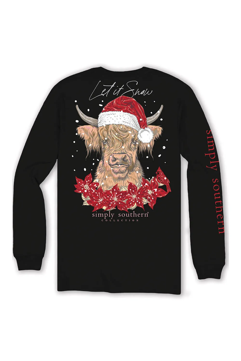 Simply Southern Plus Size Long Sleeve Santa Cow T-Shirt for Women in Black | EXT-LS-SNOWCOW-BLACK