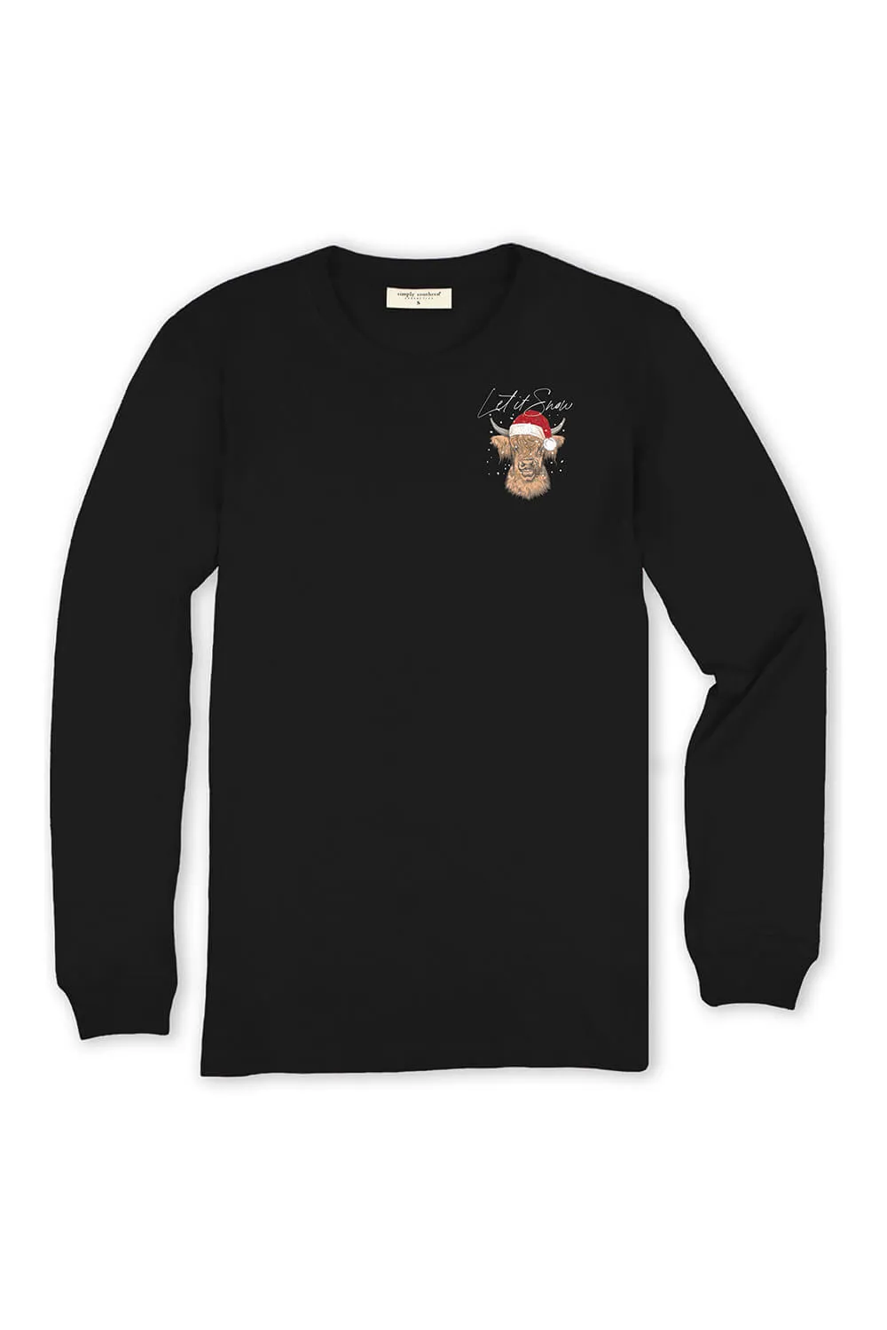Simply Southern Plus Size Long Sleeve Santa Cow T-Shirt for Women in Black | EXT-LS-SNOWCOW-BLACK