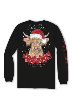 Simply Southern Plus Size Long Sleeve Santa Cow T-Shirt for Women in Black | EXT-LS-SNOWCOW-BLACK