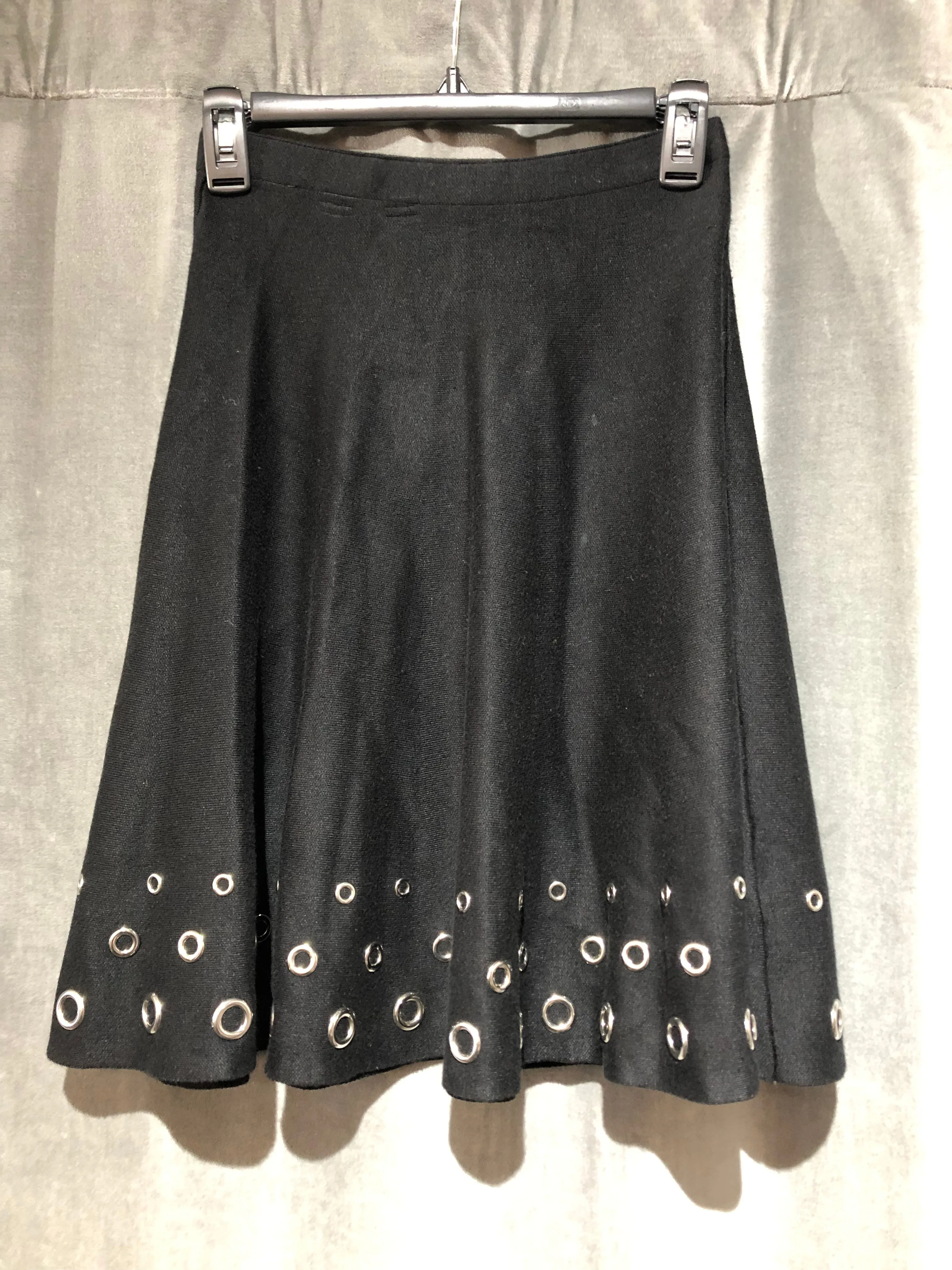 SIONI Black Stretch Knit Flare Skirt with Silver Rings