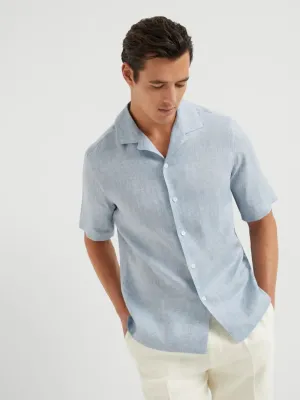 Sky Blue Linen Short-Sleeve Shirt