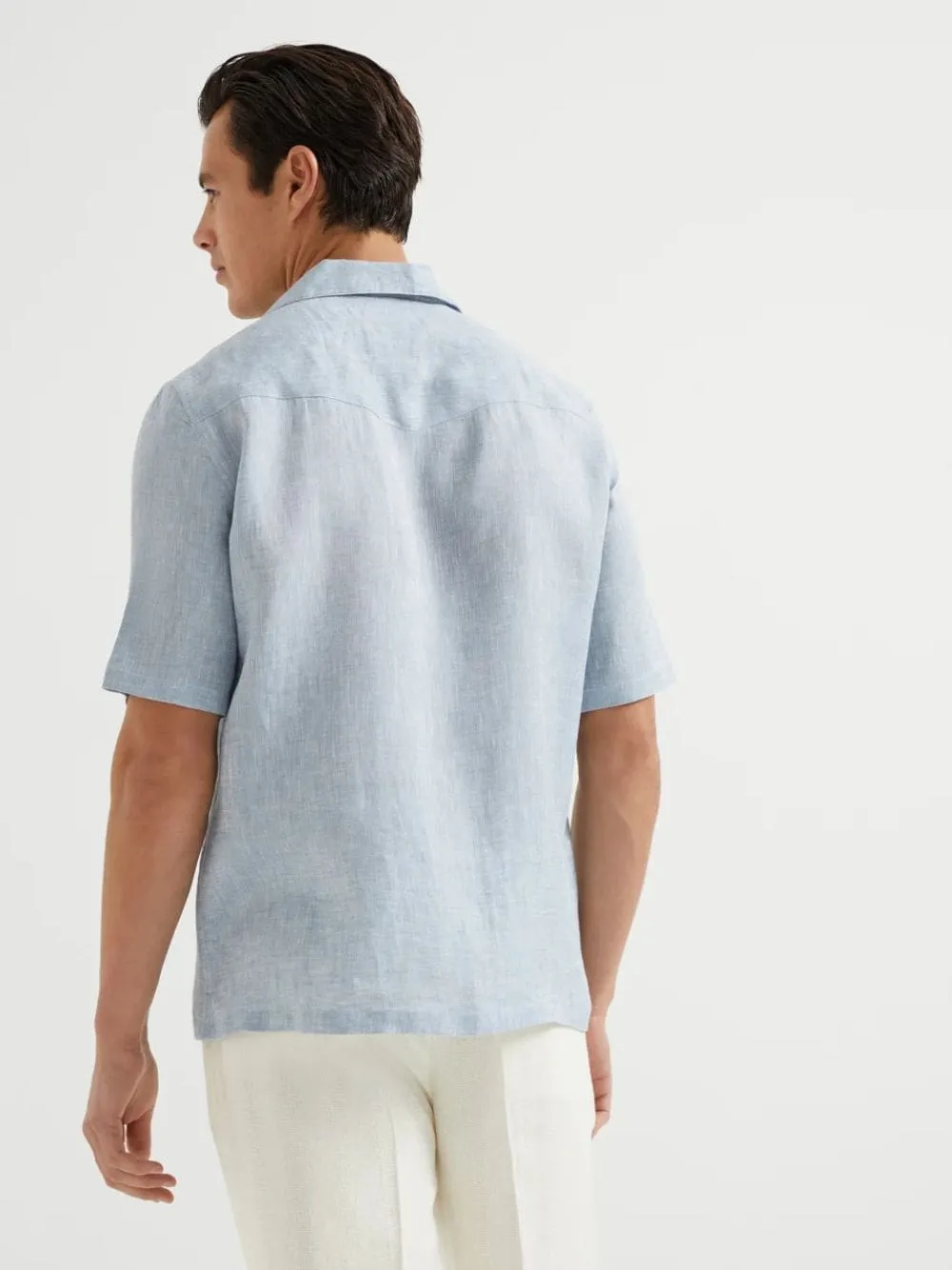 Sky Blue Linen Short-Sleeve Shirt