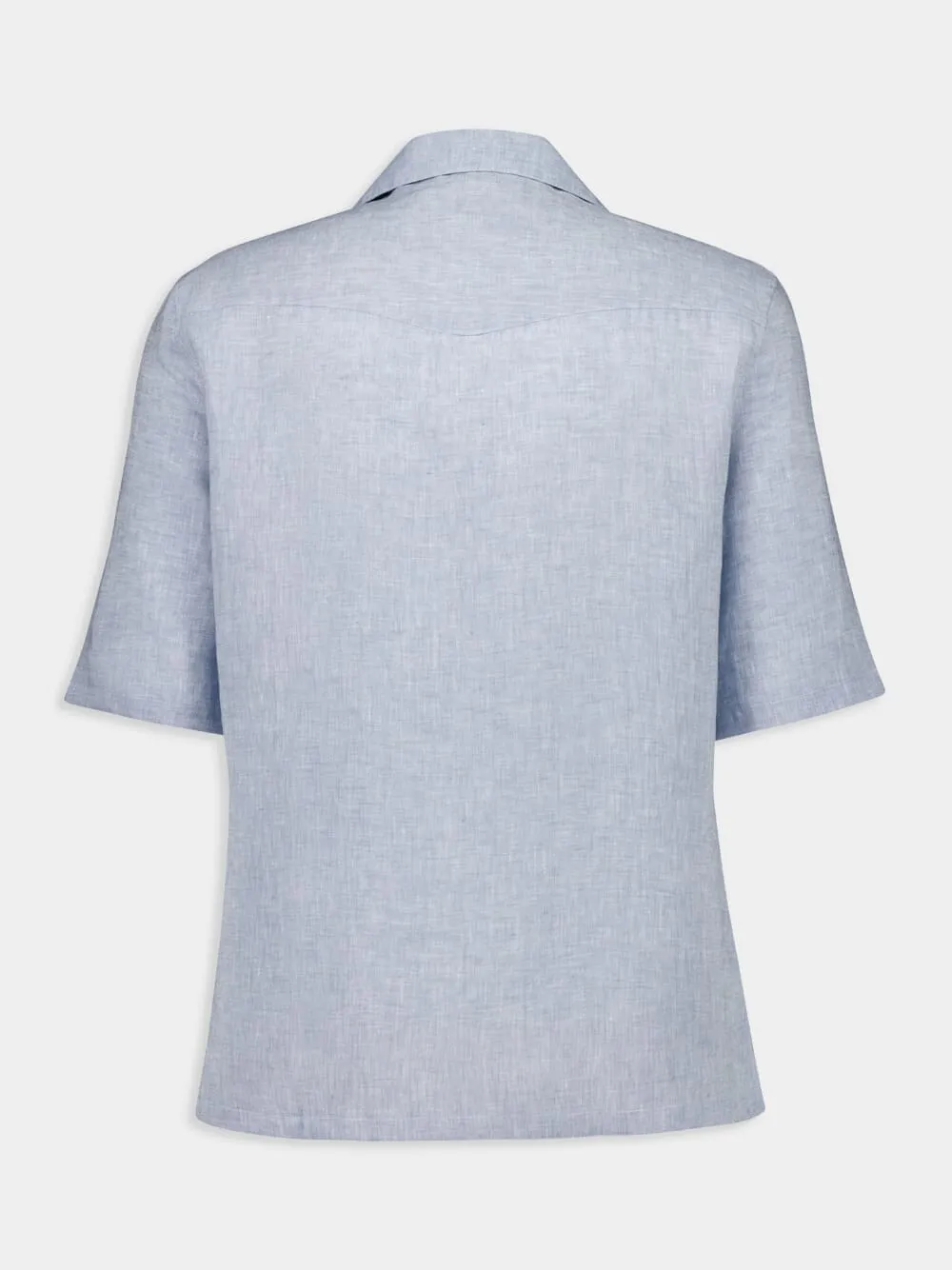 Sky Blue Linen Short-Sleeve Shirt