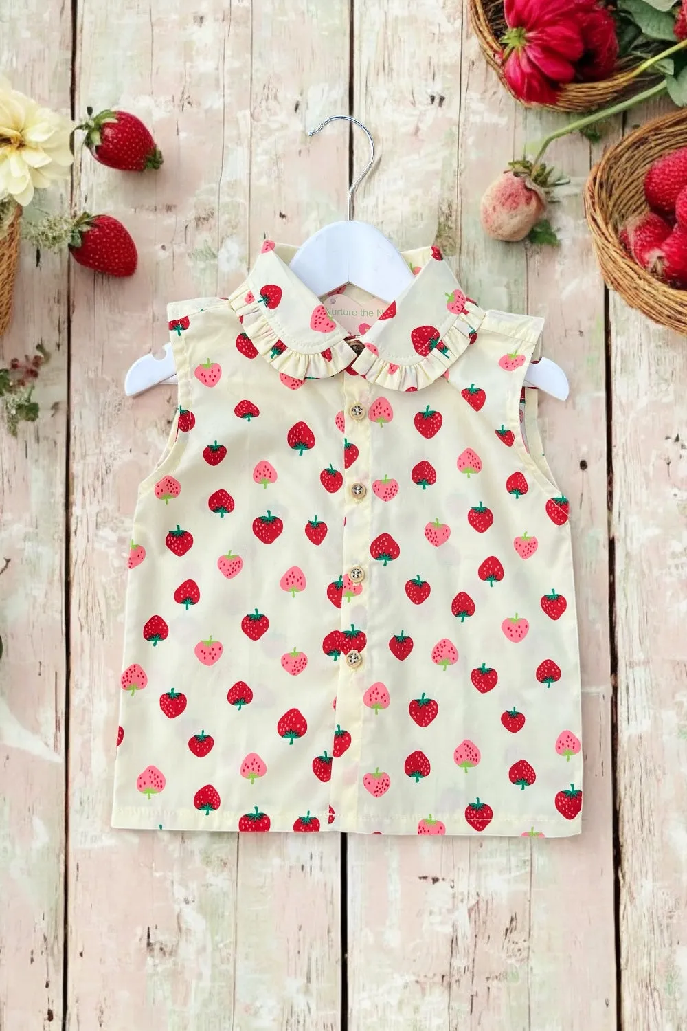 Sleeveless Ruffle Shirt | Strawberry Lane in Lemon