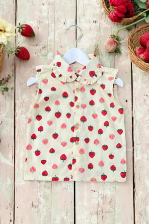 Sleeveless Ruffle Shirt | Strawberry Lane in Lemon