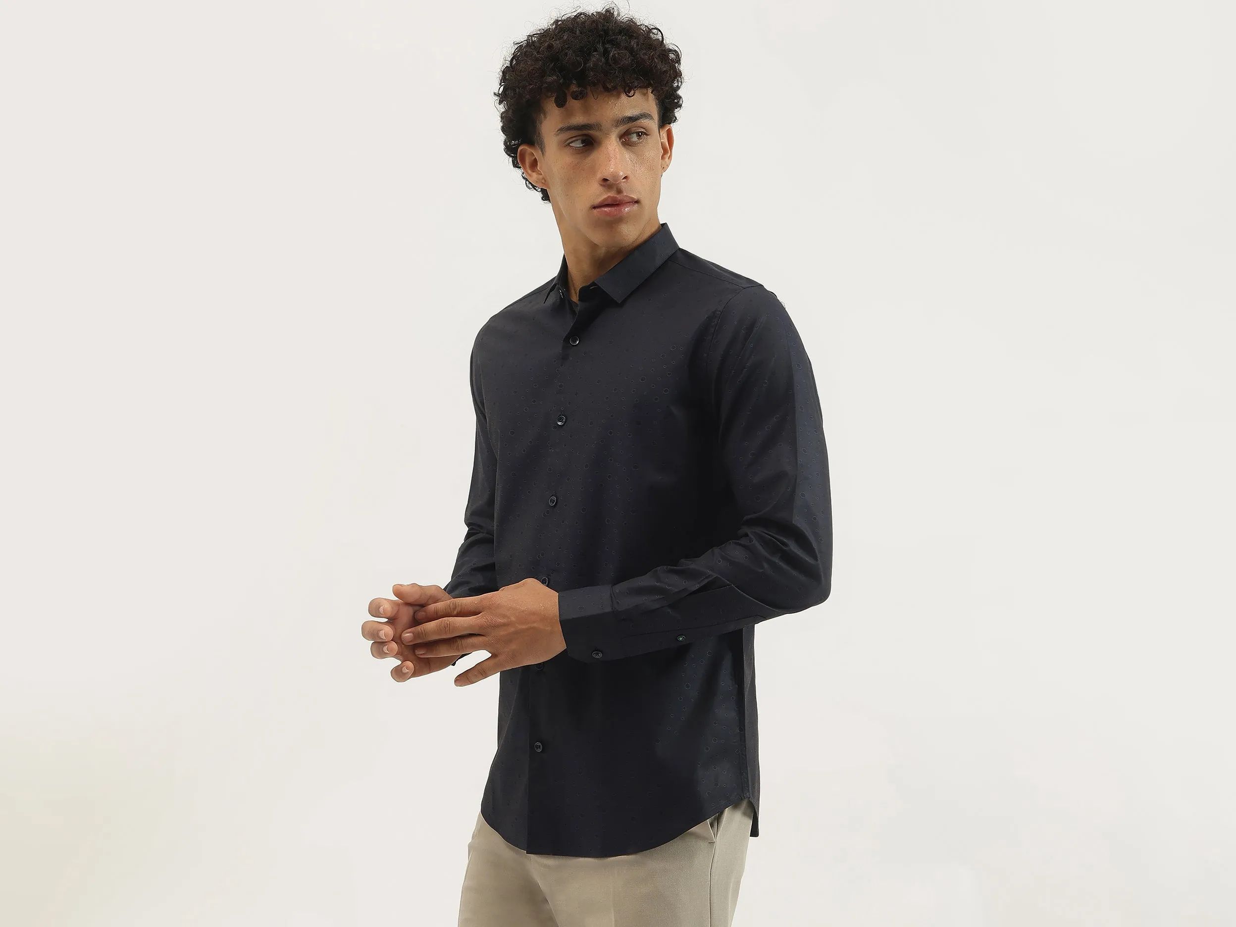 Slim Fit Spread Collar Polka Print Shirt