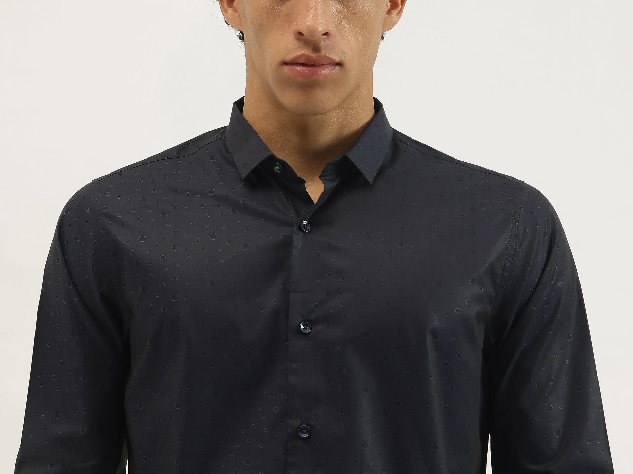 Slim Fit Spread Collar Polka Print Shirt