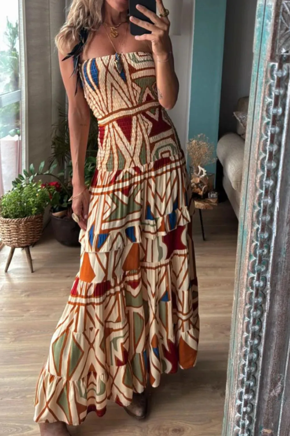 Smocked Printed Tube Dress