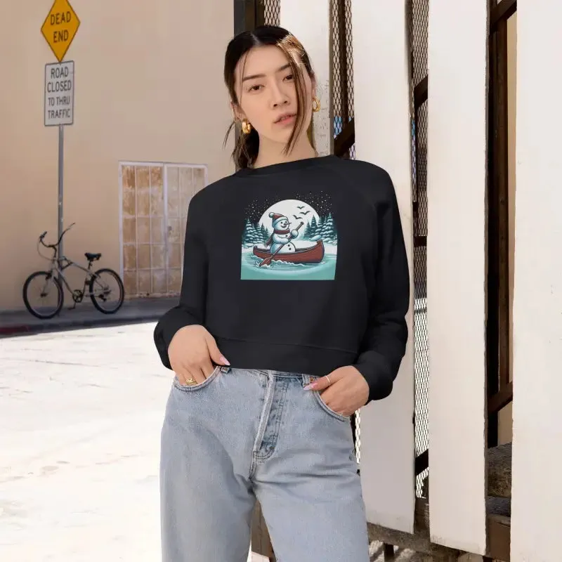 Snowman Canoe Winter Wonderland Cropped Fleece