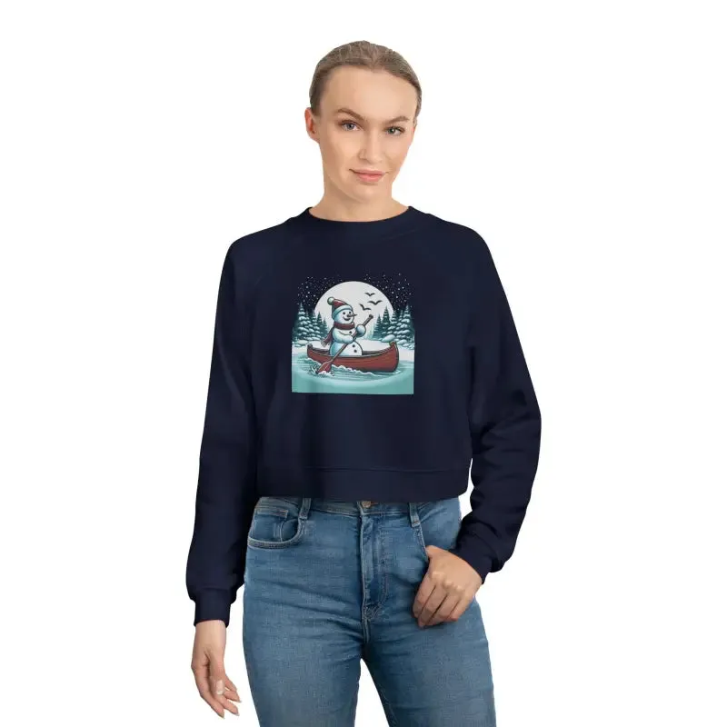 Snowman Canoe Winter Wonderland Cropped Fleece