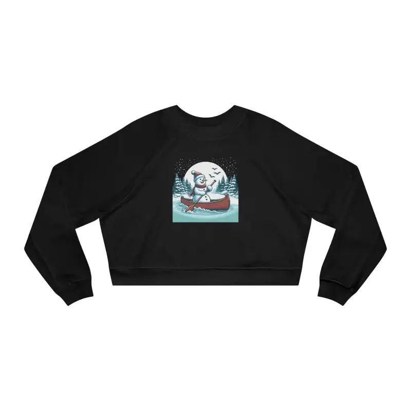 Snowman Canoe Winter Wonderland Cropped Fleece