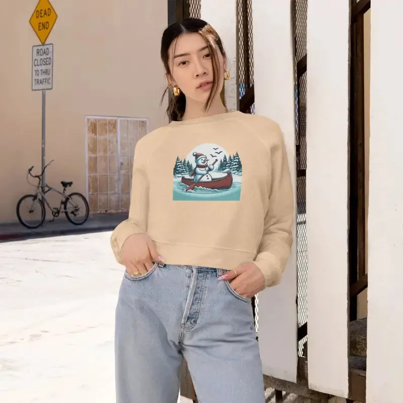 Snowman Canoe Winter Wonderland Cropped Fleece