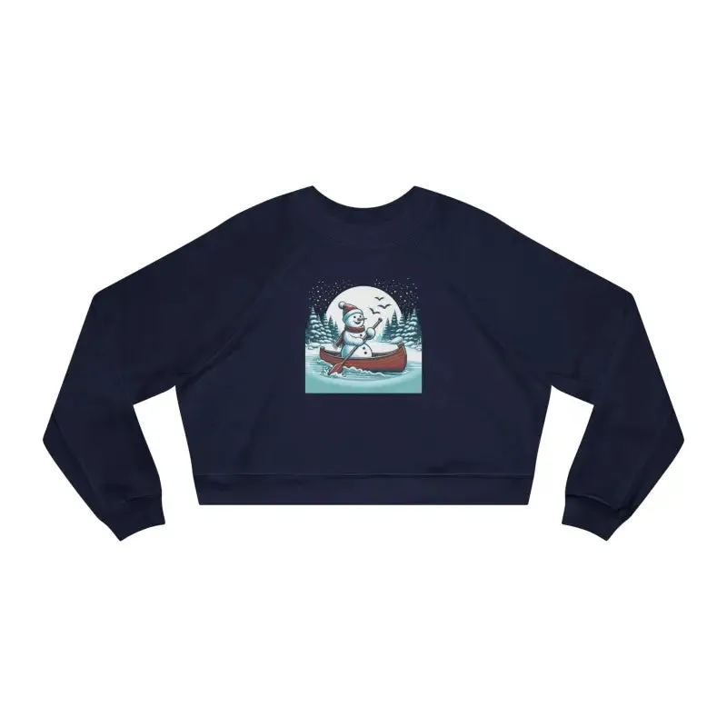 Snowman Canoe Winter Wonderland Cropped Fleece