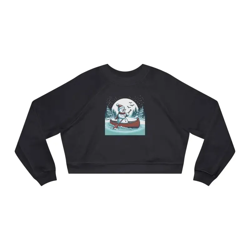 Snowman Canoe Winter Wonderland Cropped Fleece