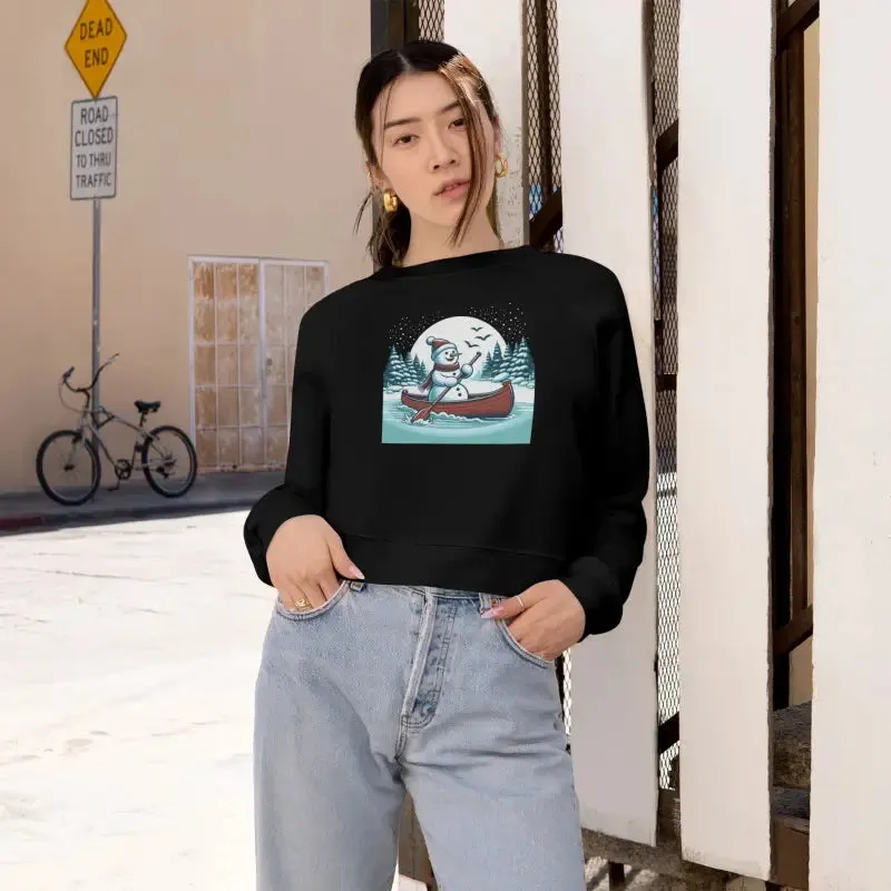 Snowman Canoe Winter Wonderland Cropped Fleece