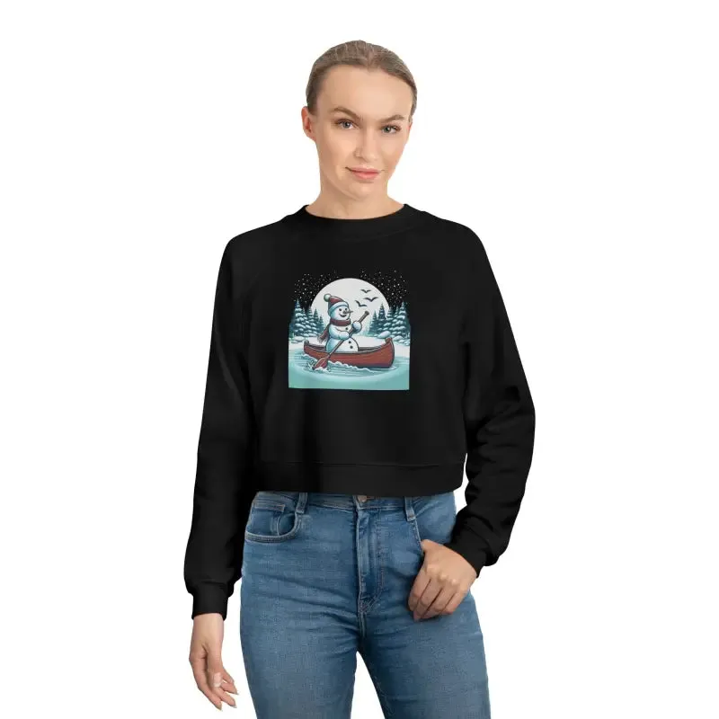 Snowman Canoe Winter Wonderland Cropped Fleece