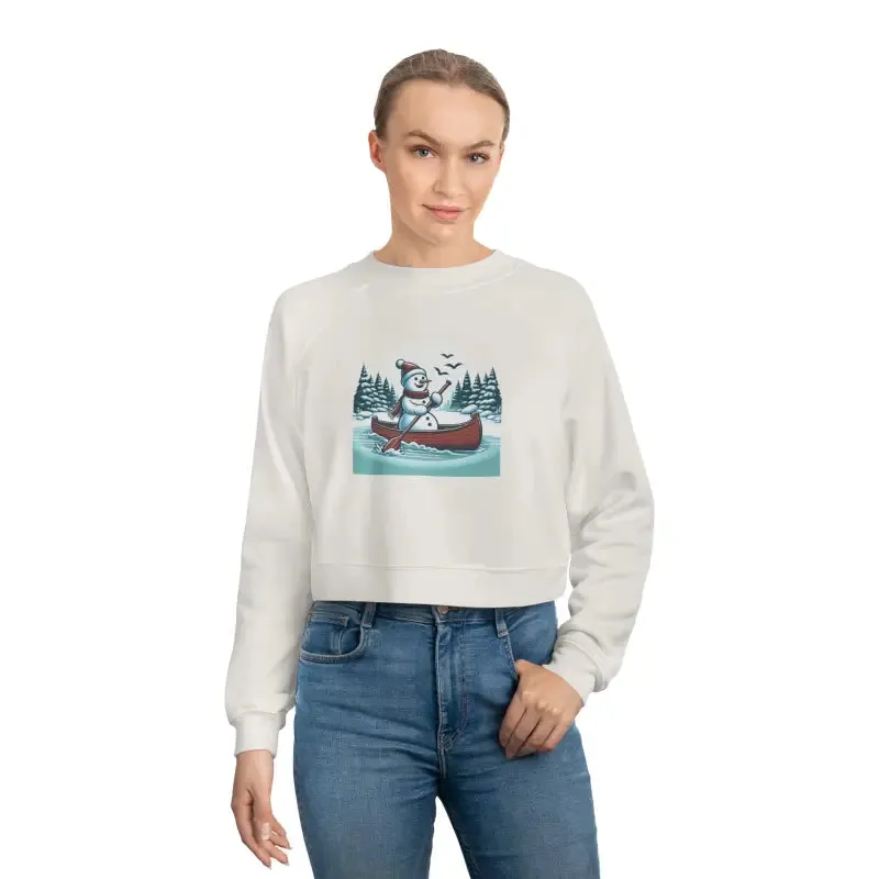 Snowman Canoe Winter Wonderland Cropped Fleece