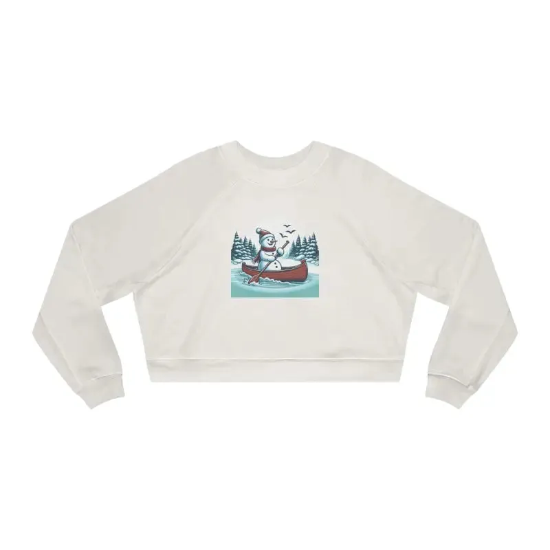 Snowman Canoe Winter Wonderland Cropped Fleece