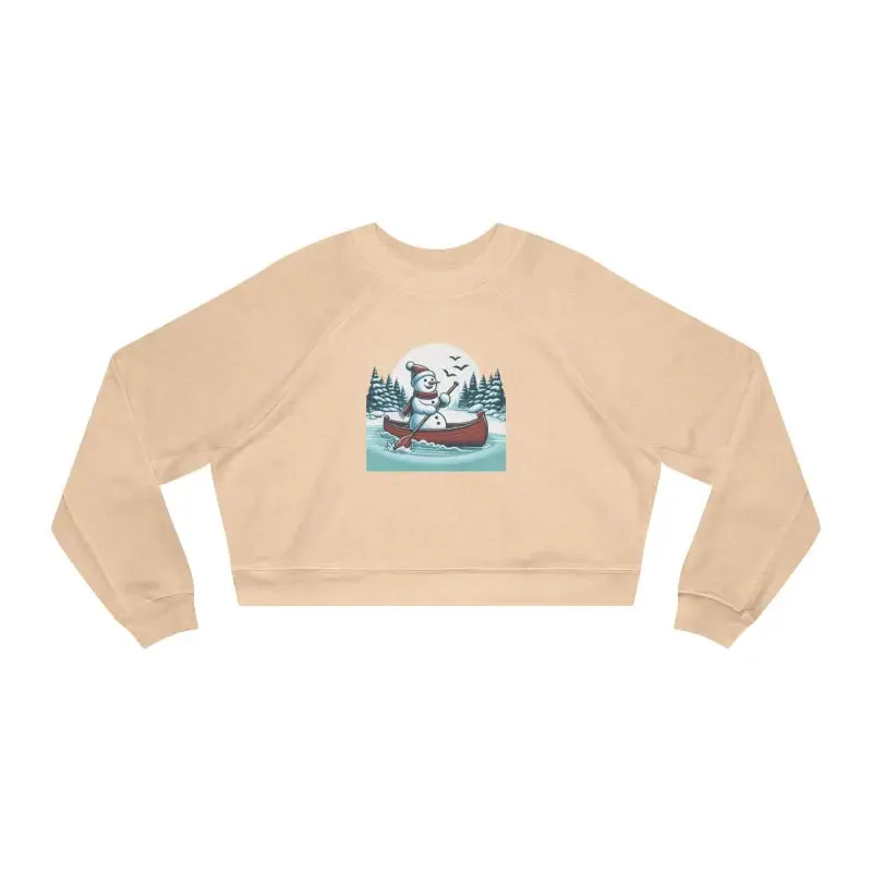 Snowman Canoe Winter Wonderland Cropped Fleece