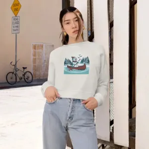 Snowman Canoe Winter Wonderland Cropped Fleece