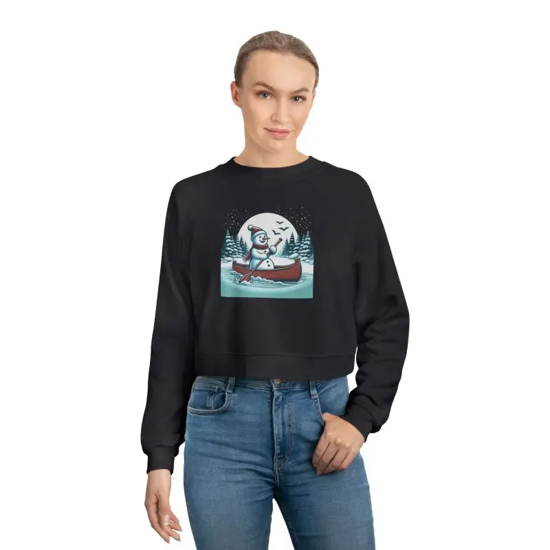 Snowman Canoe Winter Wonderland Cropped Fleece