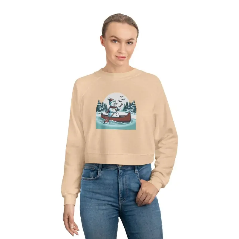 Snowman Canoe Winter Wonderland Cropped Fleece