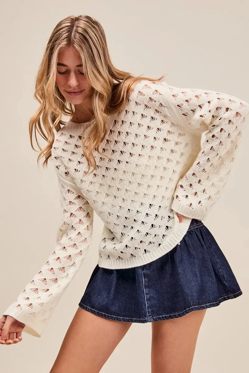 SO ME Geometric Pattern Open Knit Lightweight Sweater