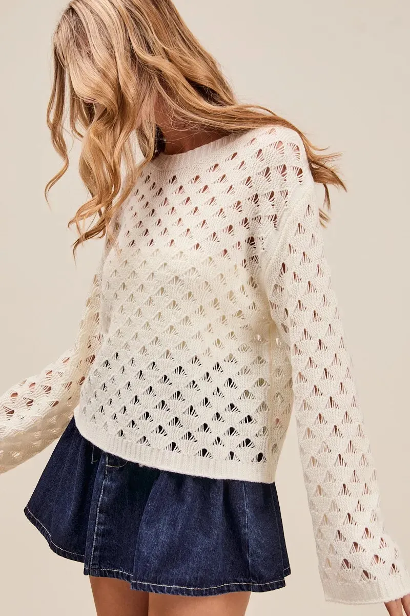 SO ME Geometric Pattern Open Knit Lightweight Sweater