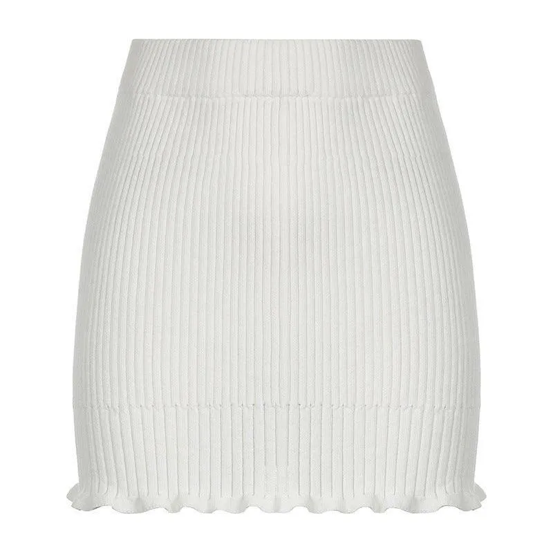 Solid Color Stretch Lace Skirt Ruffle Hip
