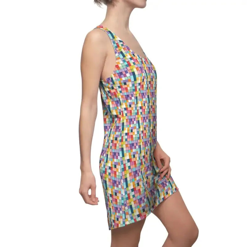 Standout Racerback Dress Bold Checkered Pattern
