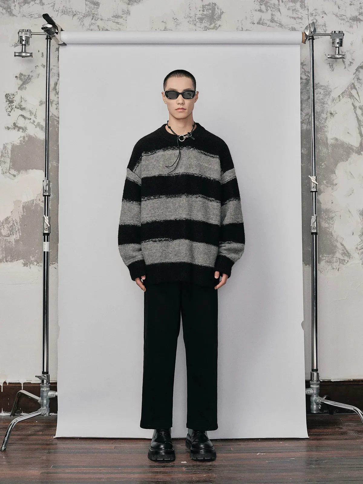 Striped Mohair Wool Blend Sweater