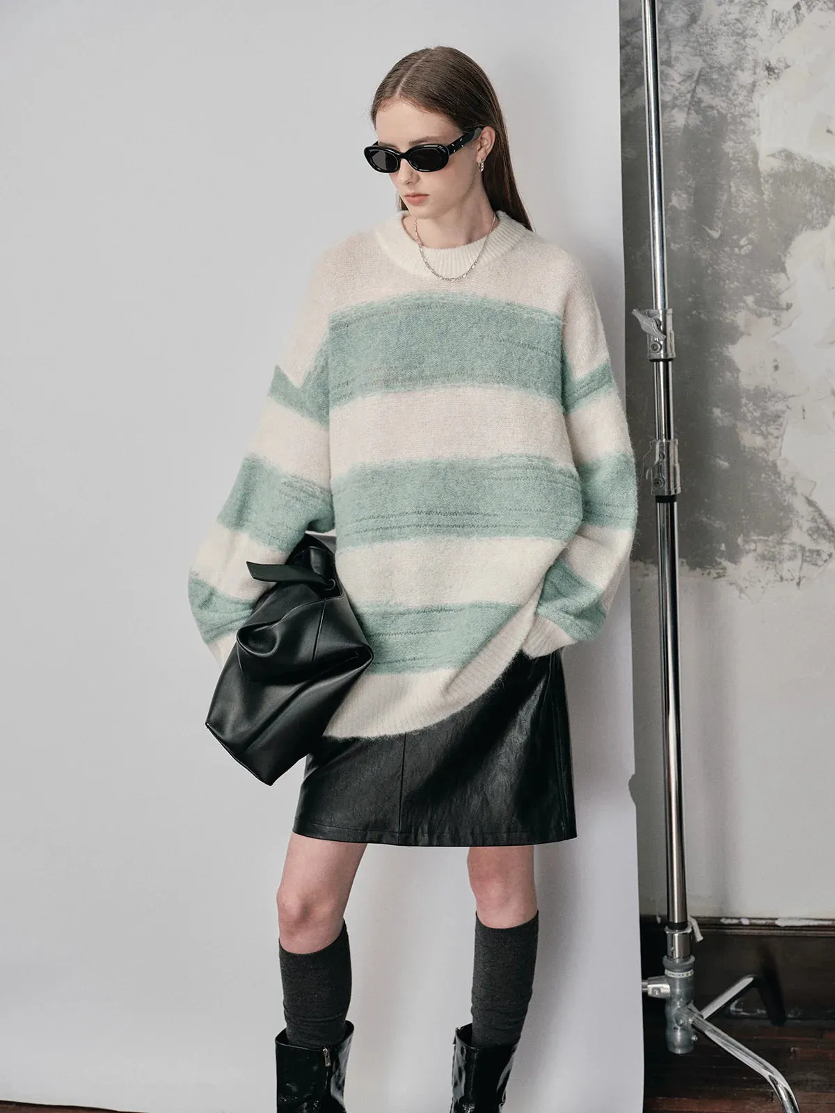 Striped Mohair Wool Blend Sweater