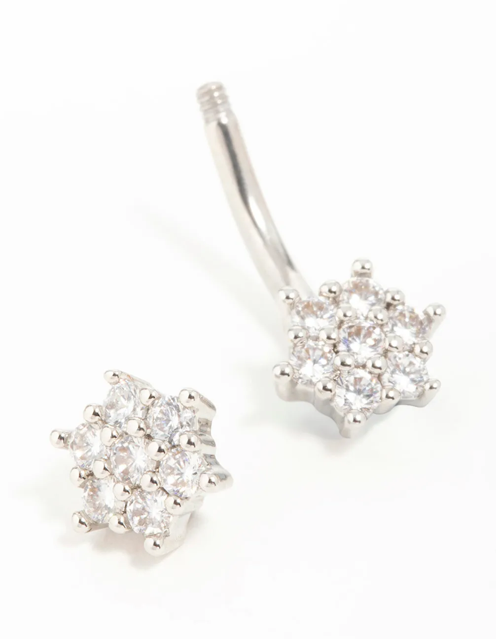 Surgical Steel Cubic Zirconia Six-Point Flower Belly Bar