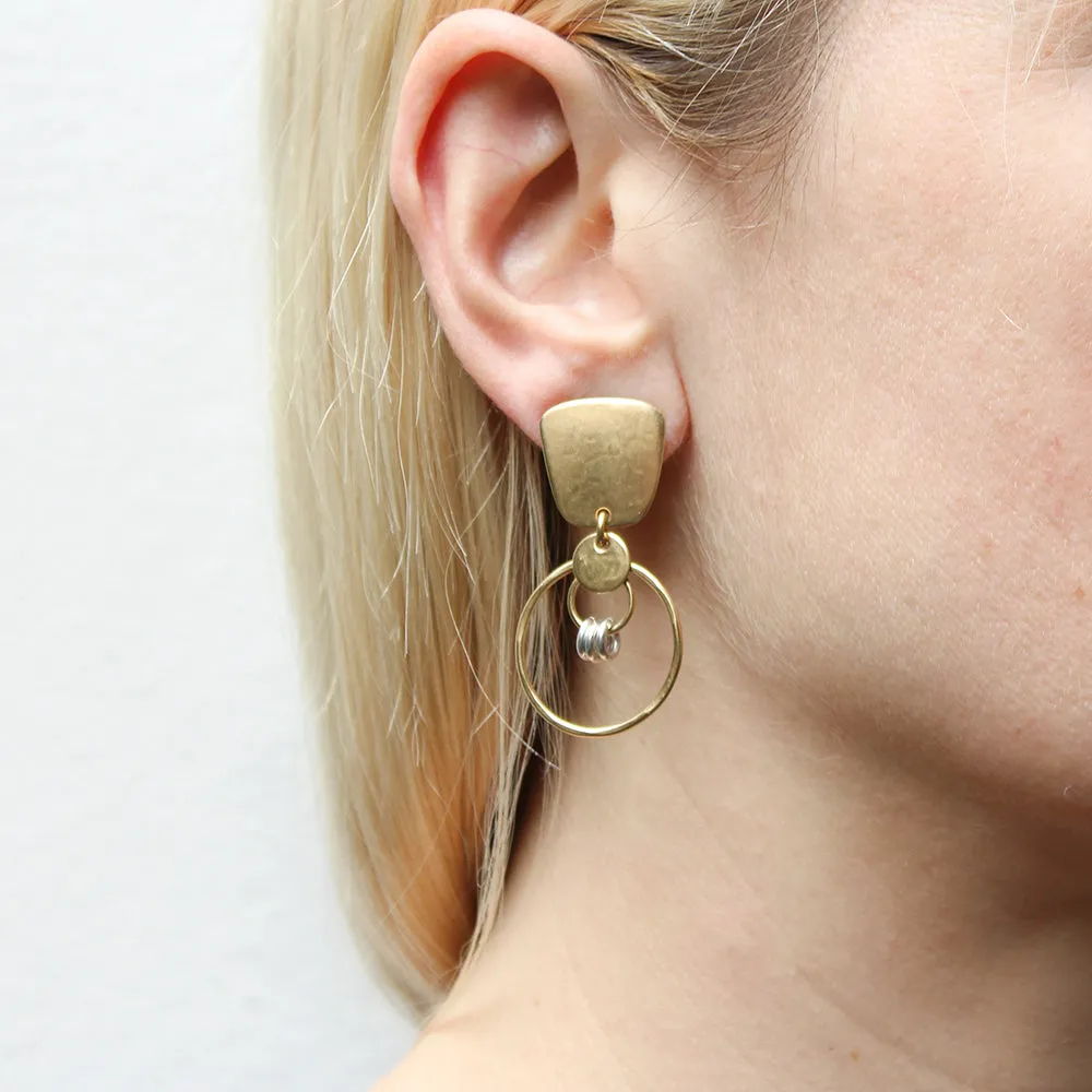 Tapered Square with Disc and Rings Clip or Post Earring