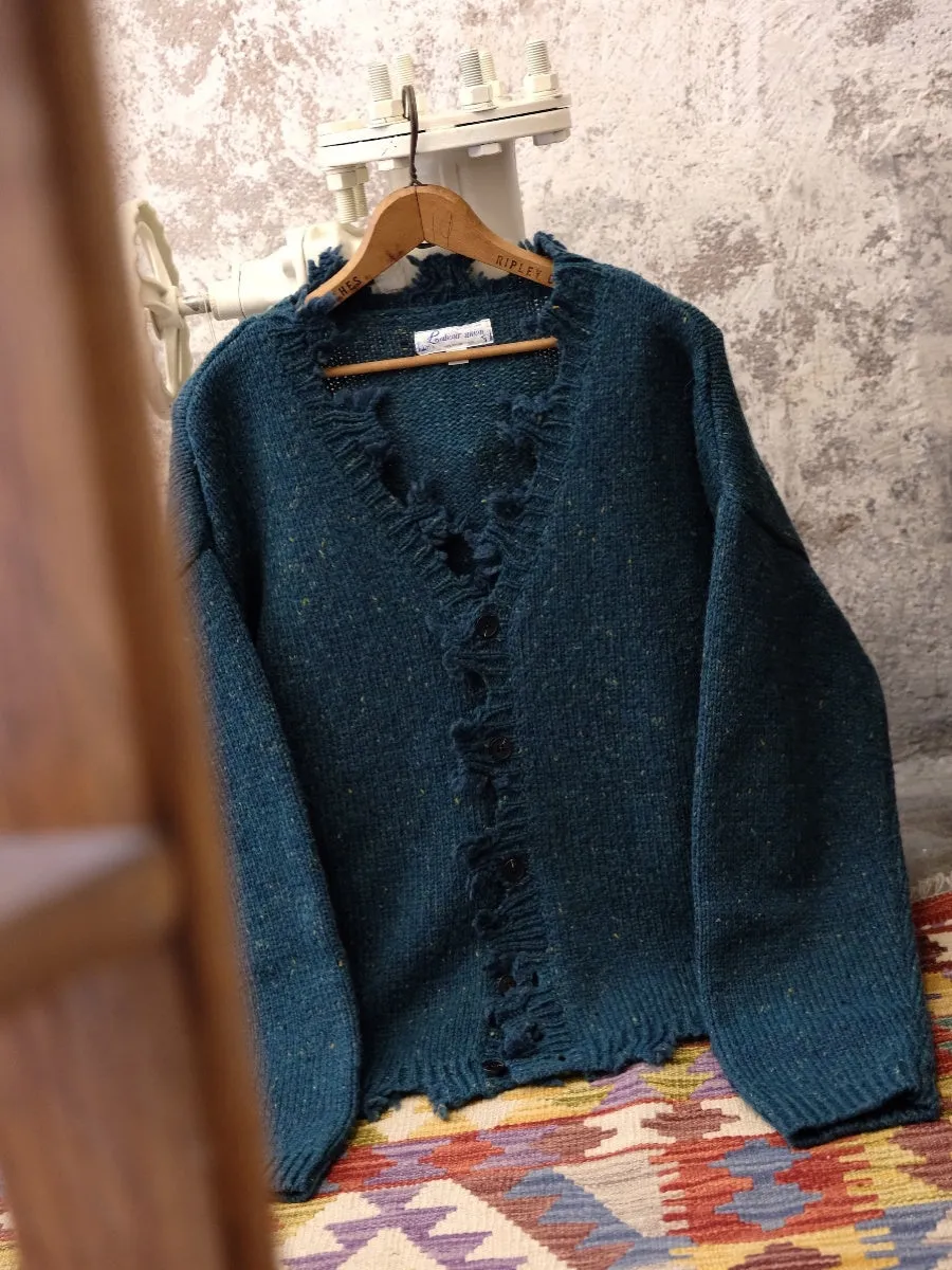 Teal Frayed Edge Cardigan
