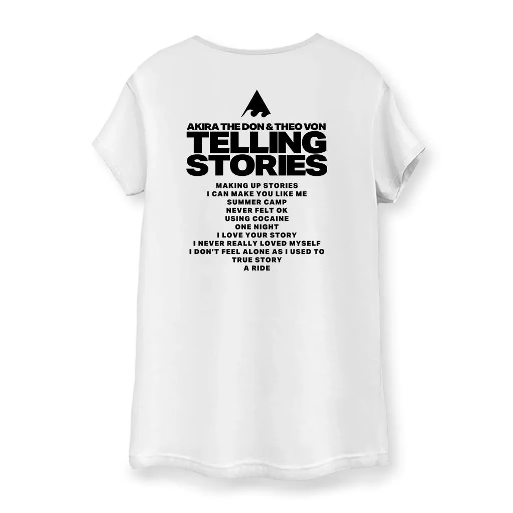 TELLING STORIES Black Text Women's Cotton Tee