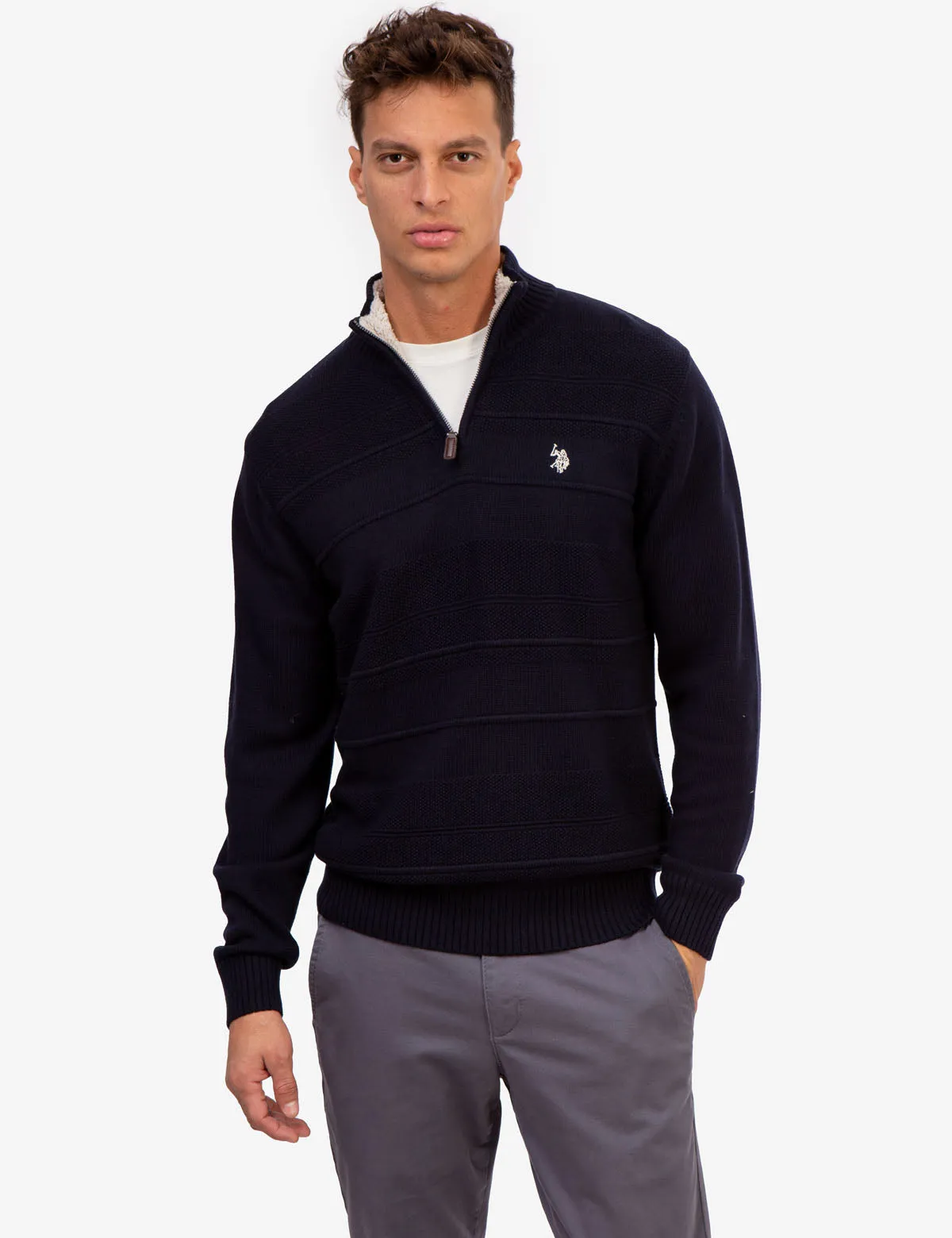 TEXTURED 1/4 ZIP MICROSHERPA SWEATER