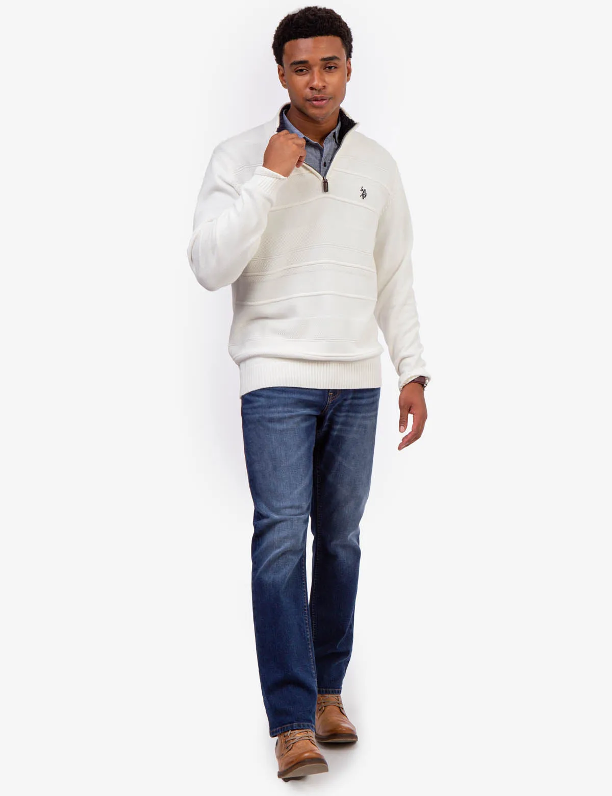 TEXTURED 1/4 ZIP MICROSHERPA SWEATER