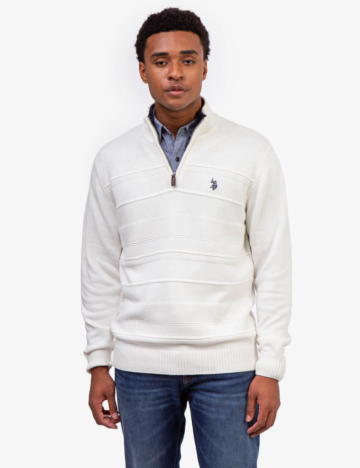 TEXTURED 1/4 ZIP MICROSHERPA SWEATER