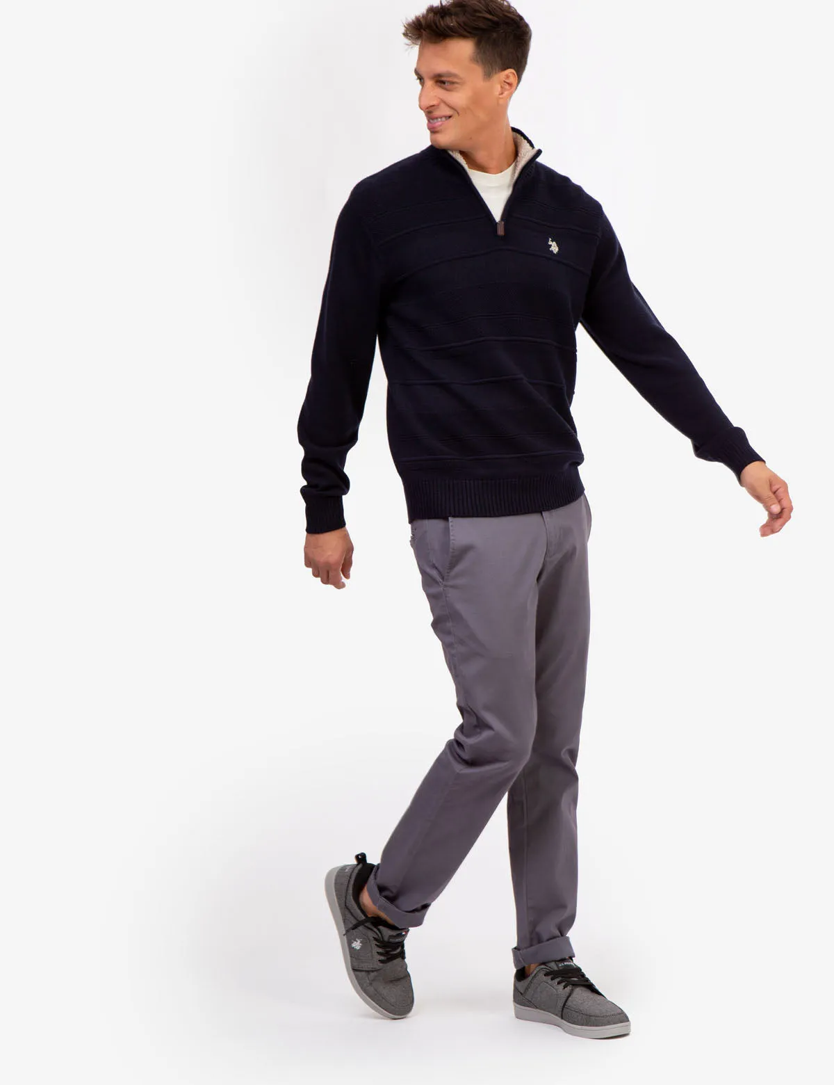 TEXTURED 1/4 ZIP MICROSHERPA SWEATER