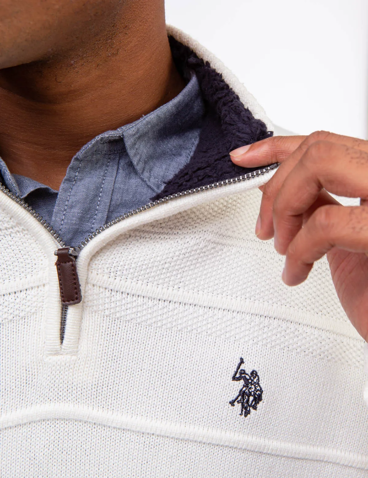 TEXTURED 1/4 ZIP MICROSHERPA SWEATER