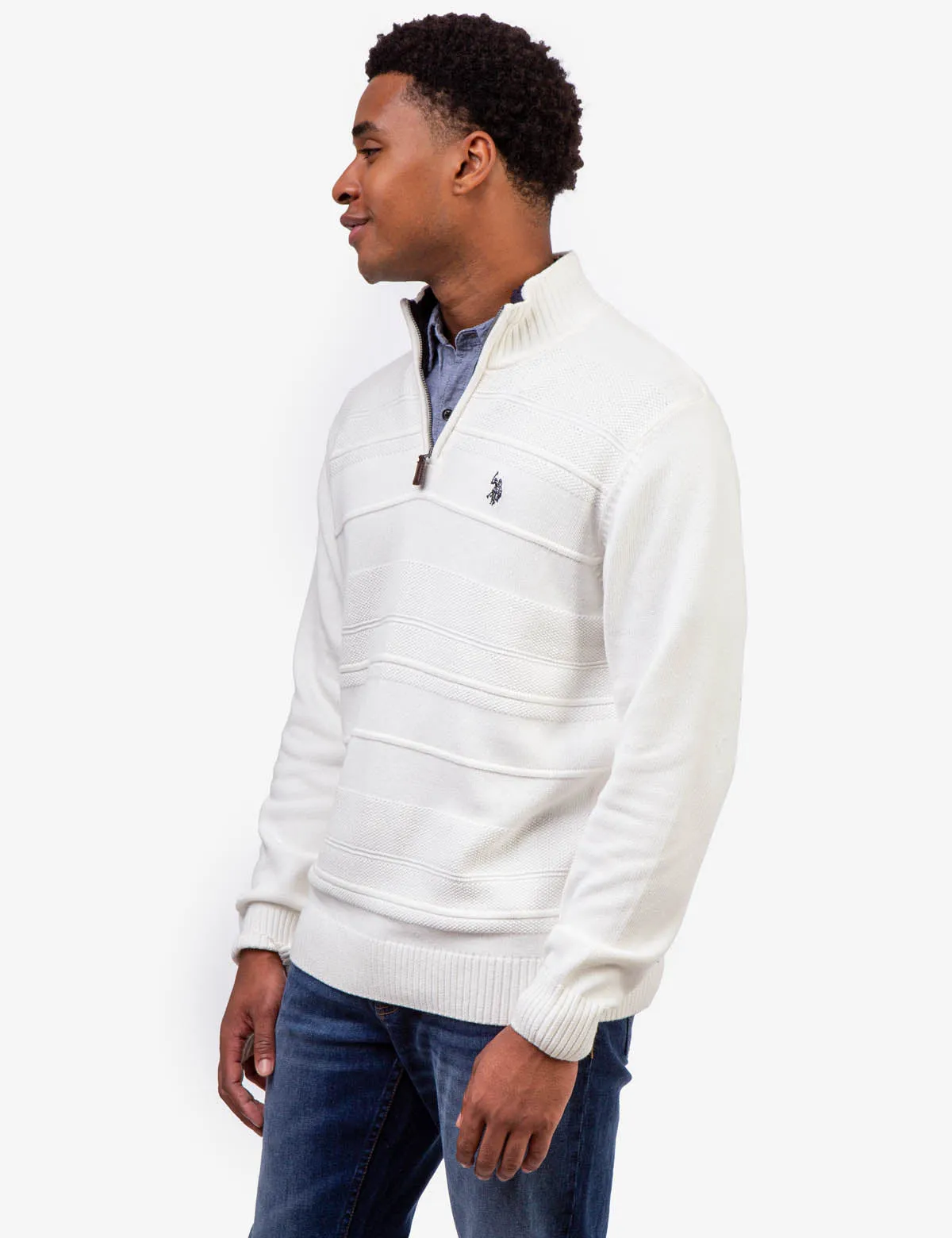 TEXTURED 1/4 ZIP MICROSHERPA SWEATER