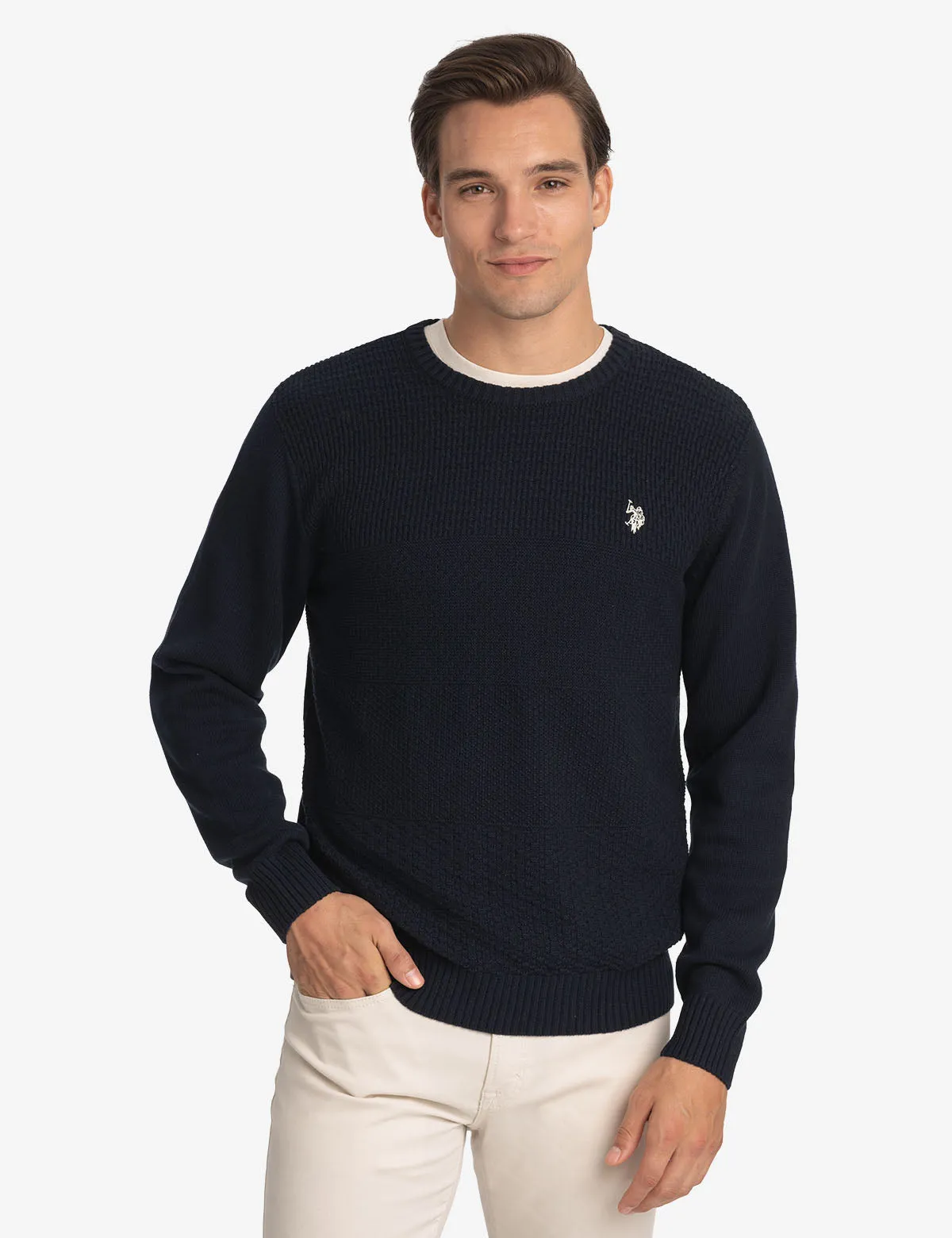 TEXTURED CREW NECK SWEATER