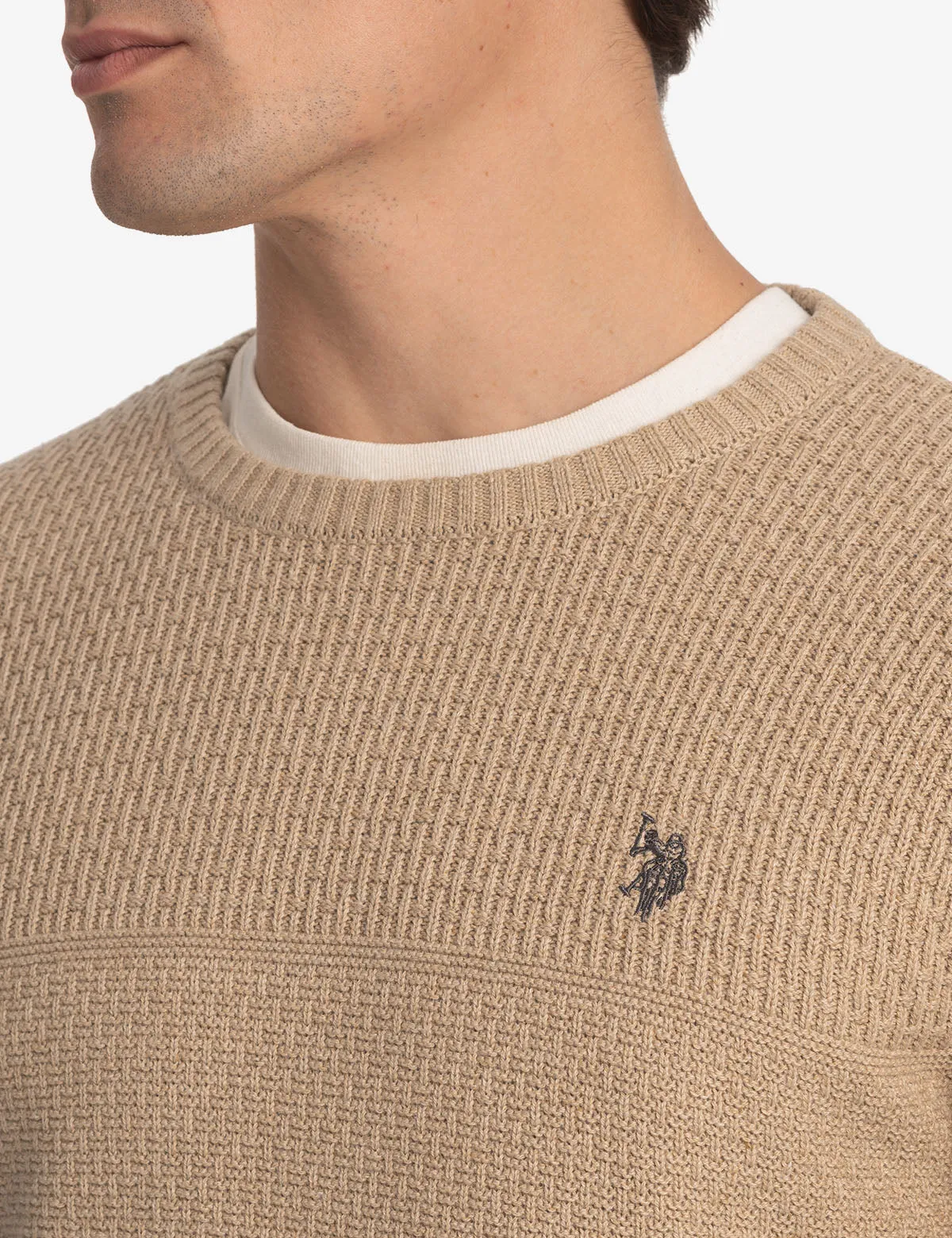 TEXTURED CREW NECK SWEATER